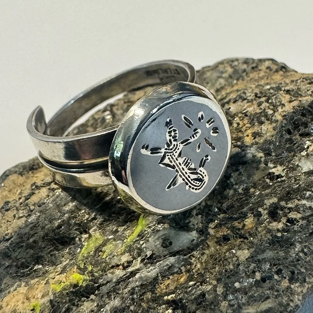 Vintage Siam Sterling Silver Niello Dancer Ring